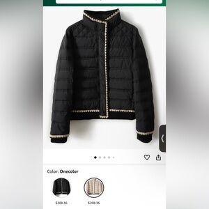 Black Puffer Jacket with Cream Trim